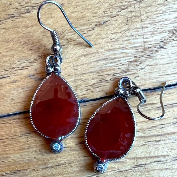 Drop earrings rust stone. 1” - Picture 1 of 2